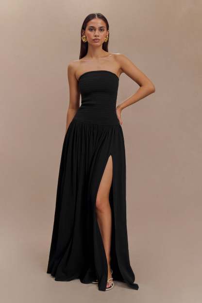 Maureen Cotton Shirring Maxi Dress - Black-My Chic Way.All Rights Reserved