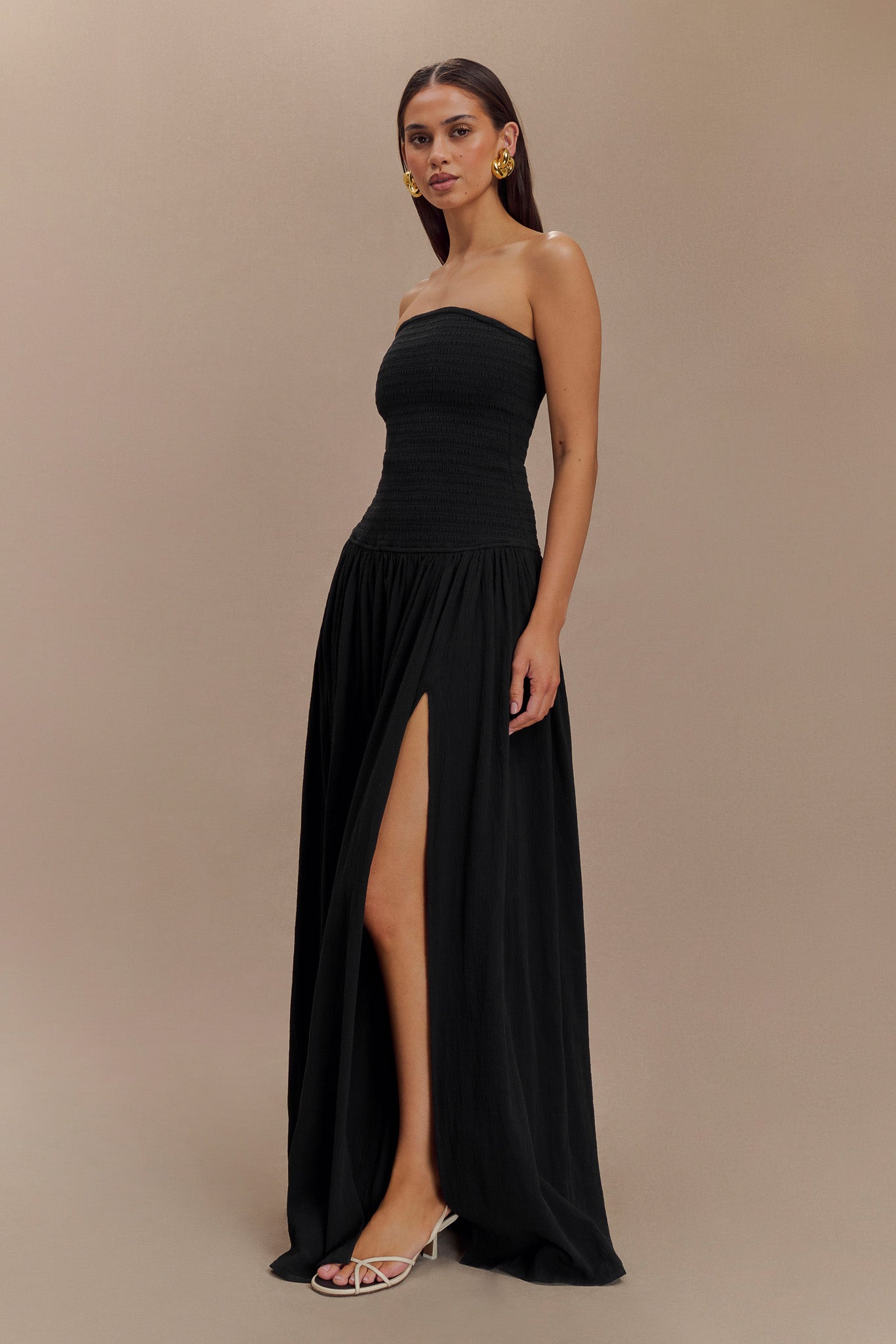 Maureen Cotton Shirring Maxi Dress - Black-My Chic Way.All Rights Reserved