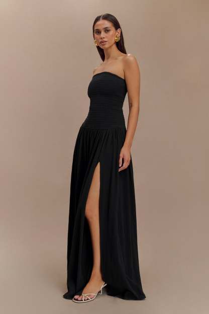 Maureen Cotton Shirring Maxi Dress - Black-My Chic Way.All Rights Reserved