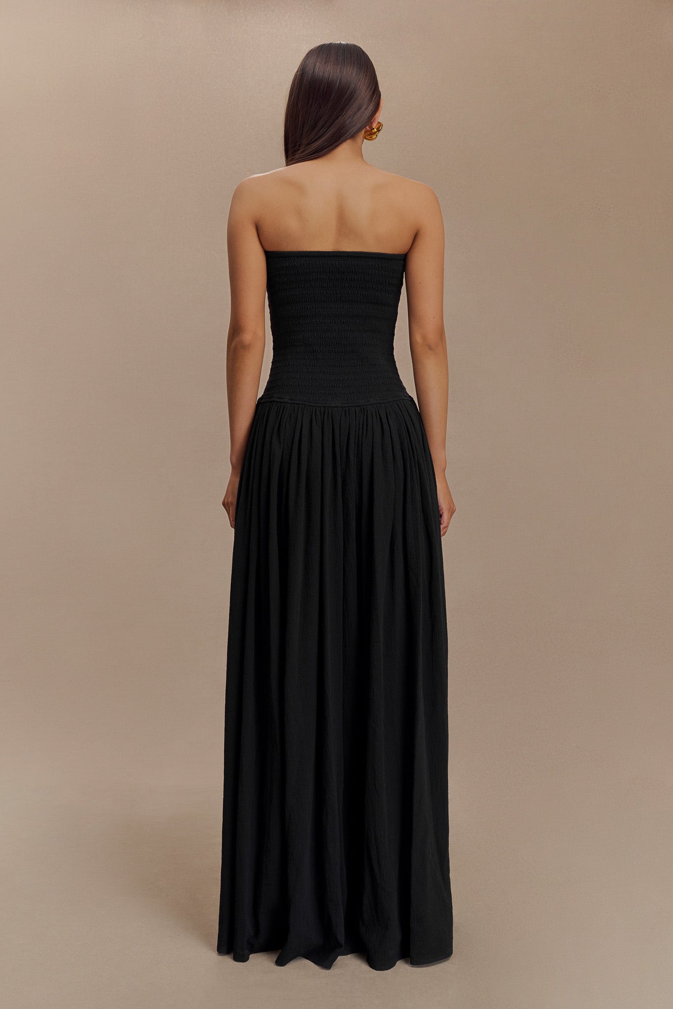 Maureen Cotton Shirring Maxi Dress - Black-My Chic Way.All Rights Reserved