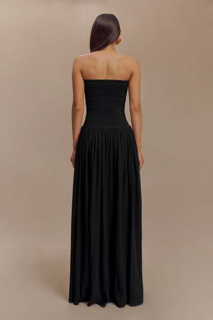 Maureen Cotton Shirring Maxi Dress - Black-My Chic Way.All Rights Reserved