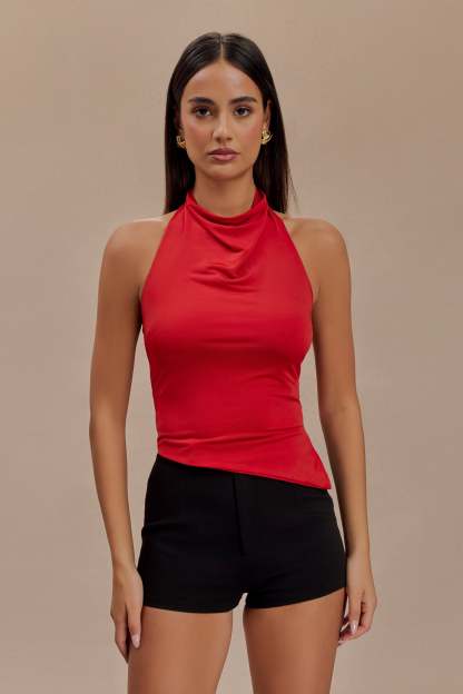 Federica Slinky Halter Neck Top - Red-My Chic Way.All Rights Reserved
