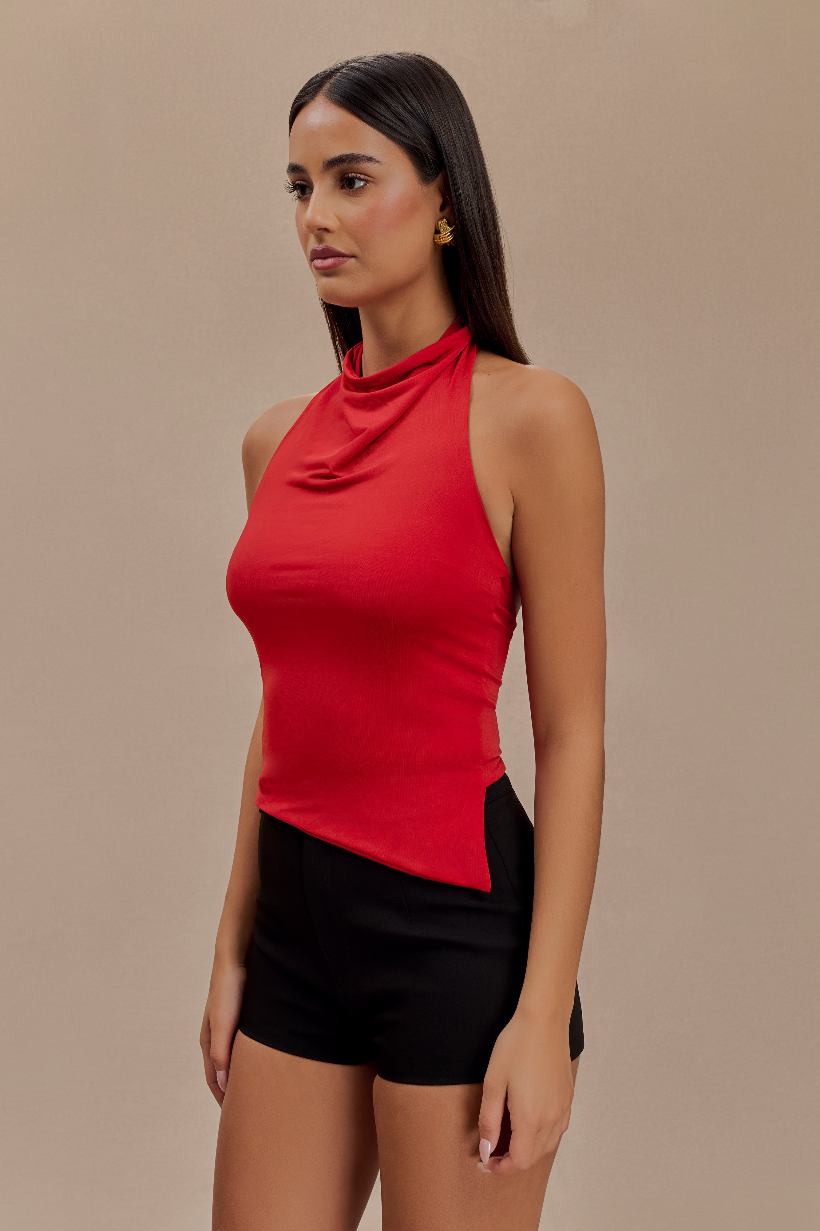 Federica Slinky Halter Neck Top - Red-My Chic Way.All Rights Reserved