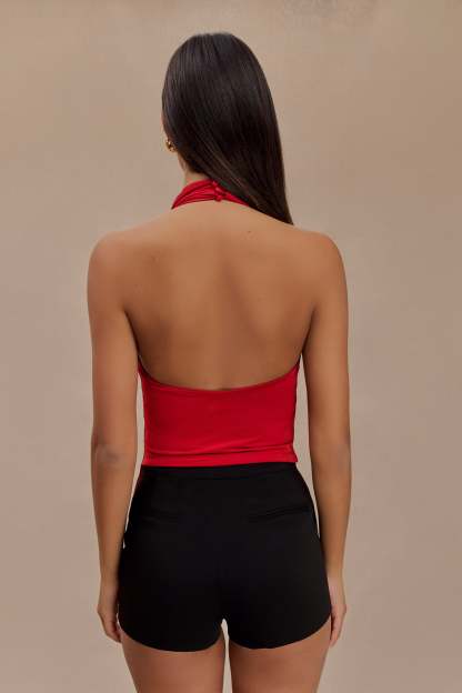 Federica Slinky Halter Neck Top - Red-My Chic Way.All Rights Reserved