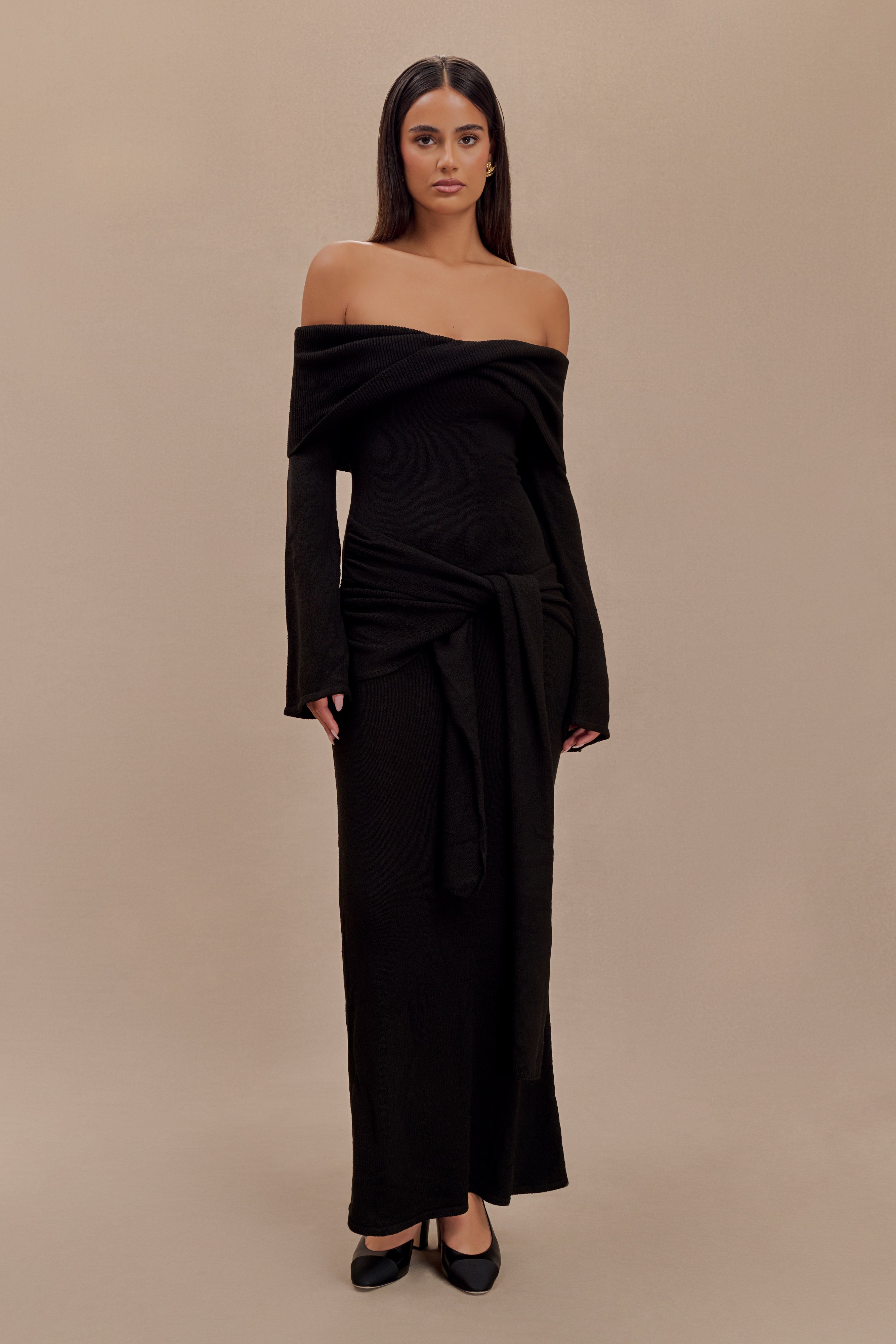 Cameron Off Shoulder Tie Maxi Dress - Black-My Chic Way.All Rights Reserved