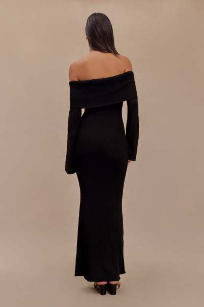 Cameron Off Shoulder Tie Maxi Dress - Black-My Chic Way.All Rights Reserved
