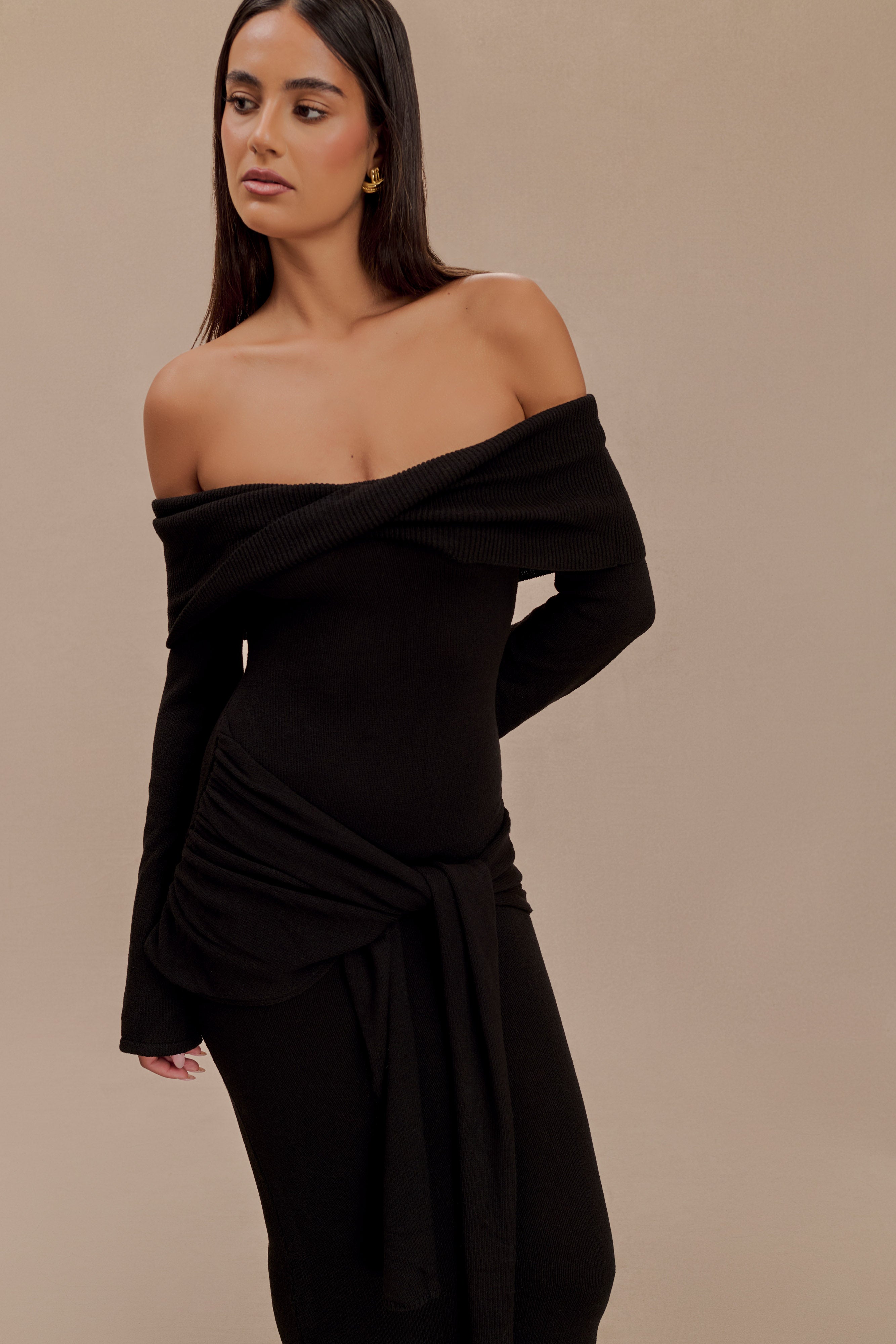 Cameron Off Shoulder Tie Maxi Dress - Black-My Chic Way.All Rights Reserved