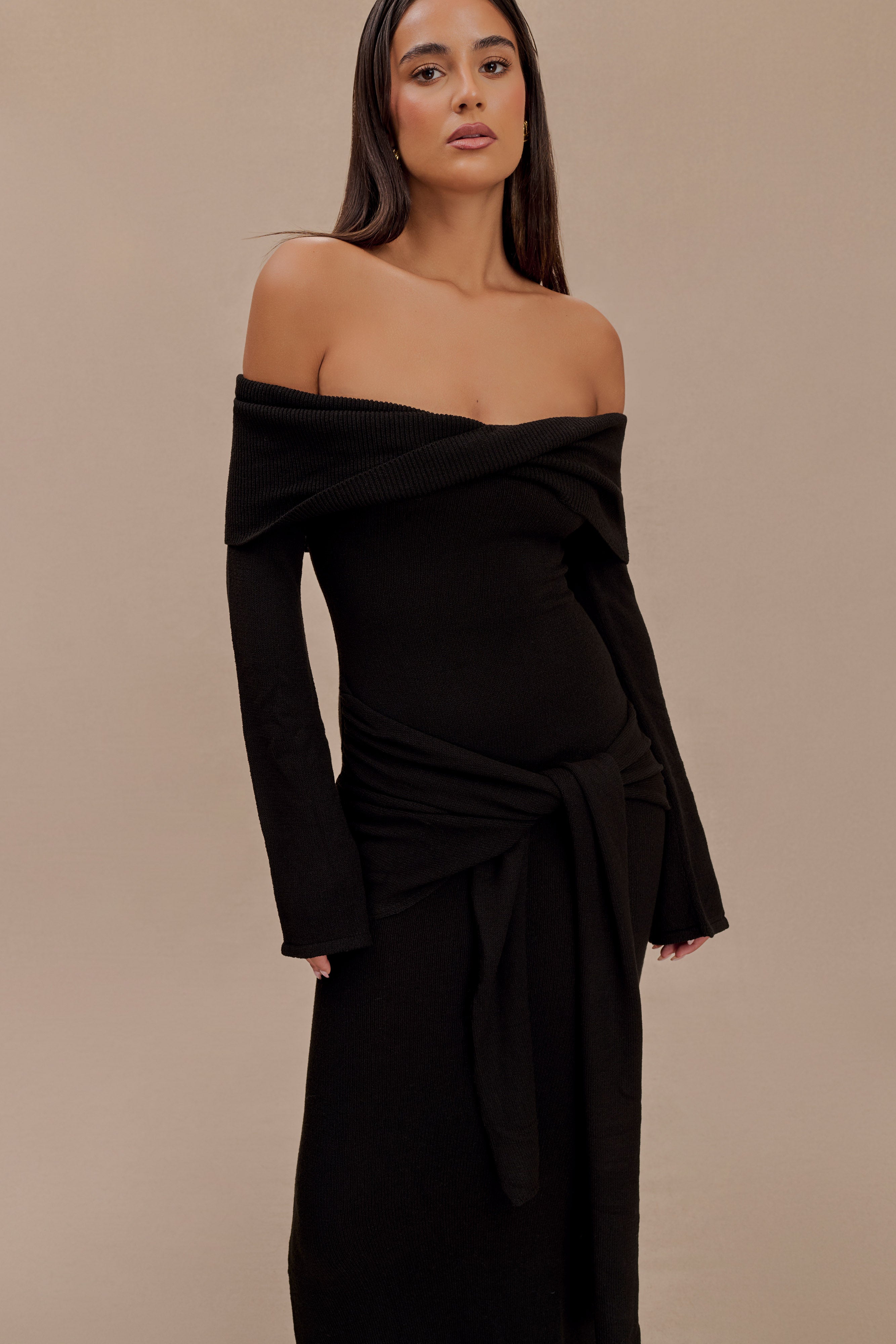 Cameron Off Shoulder Tie Maxi Dress - Black-My Chic Way.All Rights Reserved