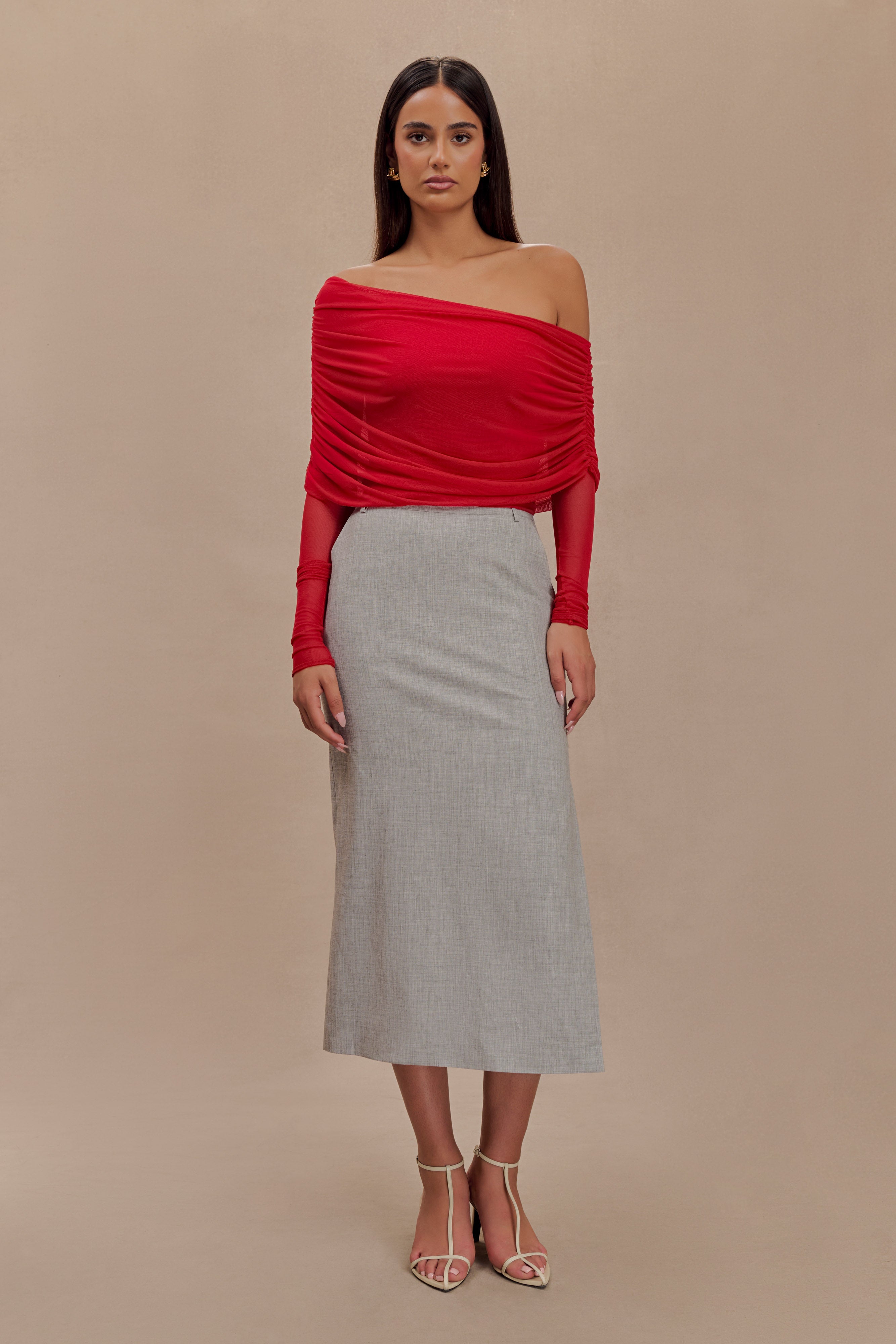Everly Sheer Mesh Off Shoulder Top - Ruby-My Chic Way.All Rights Reserved