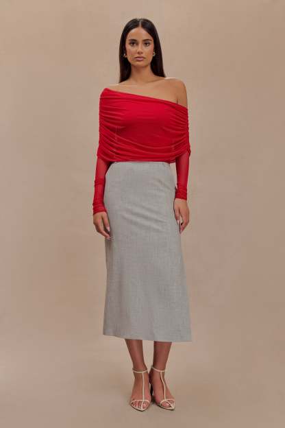 Everly Sheer Mesh Off Shoulder Top - Ruby-My Chic Way.All Rights Reserved