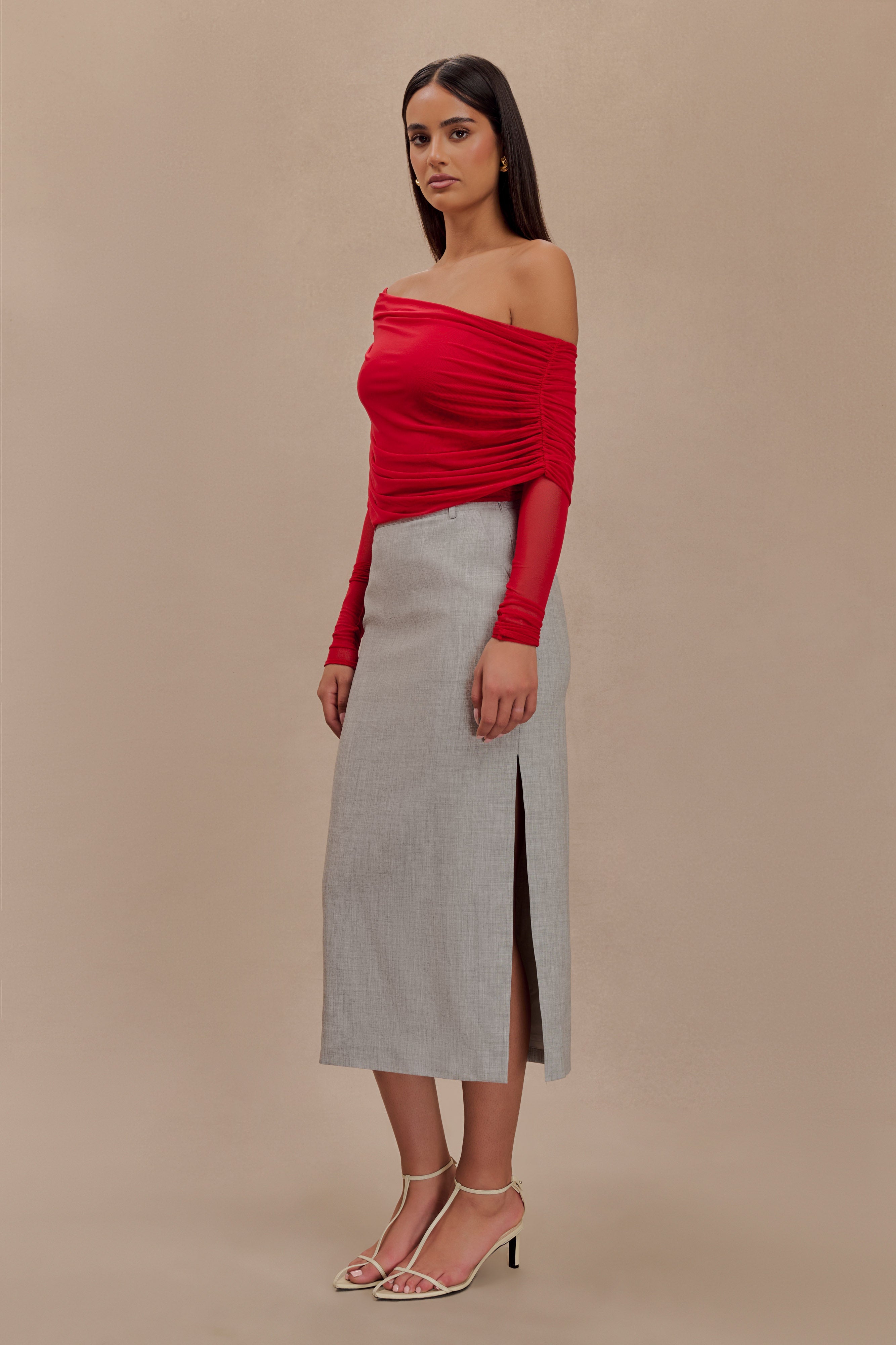 Everly Sheer Mesh Off Shoulder Top - Ruby-My Chic Way.All Rights Reserved
