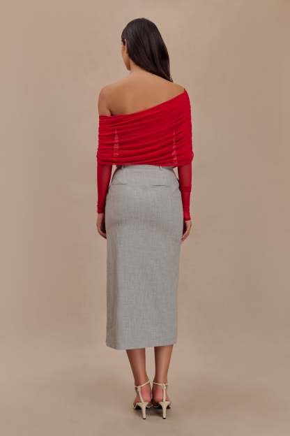Everly Sheer Mesh Off Shoulder Top - Ruby-My Chic Way.All Rights Reserved