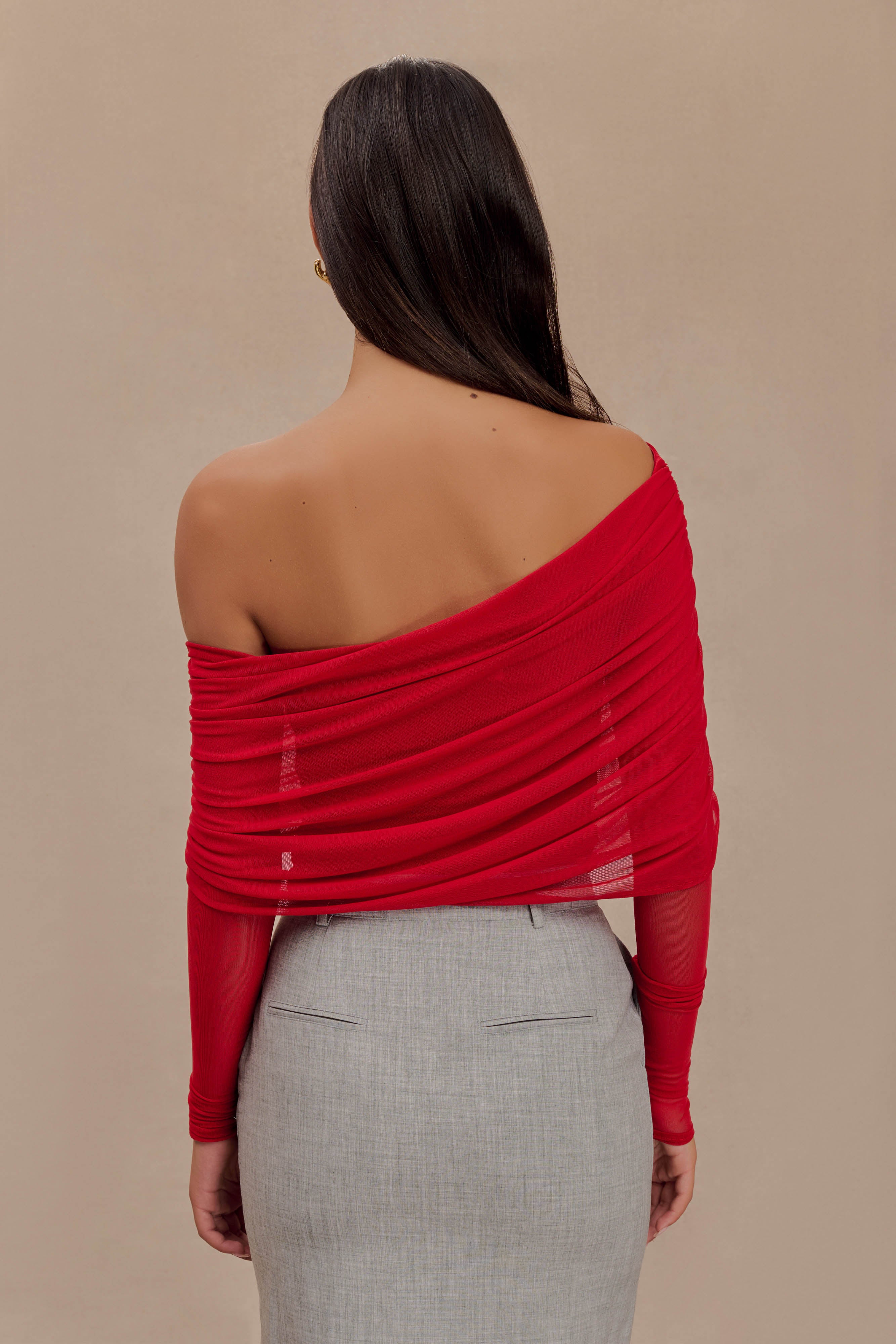 Everly Sheer Mesh Off Shoulder Top - Ruby-My Chic Way.All Rights Reserved