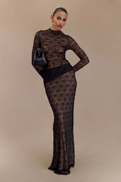 Riley Sheer Lace Long Sleeve Top - Black-My Chic Way.All Rights Reserved
