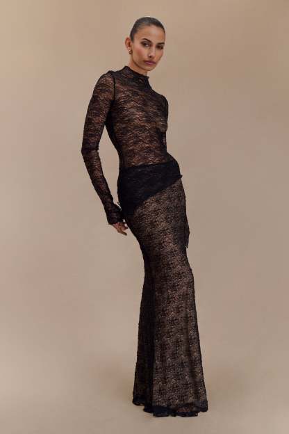Robyn Sheer Lace Maxi Skirt - Black-My Chic Way.All Rights Reserved