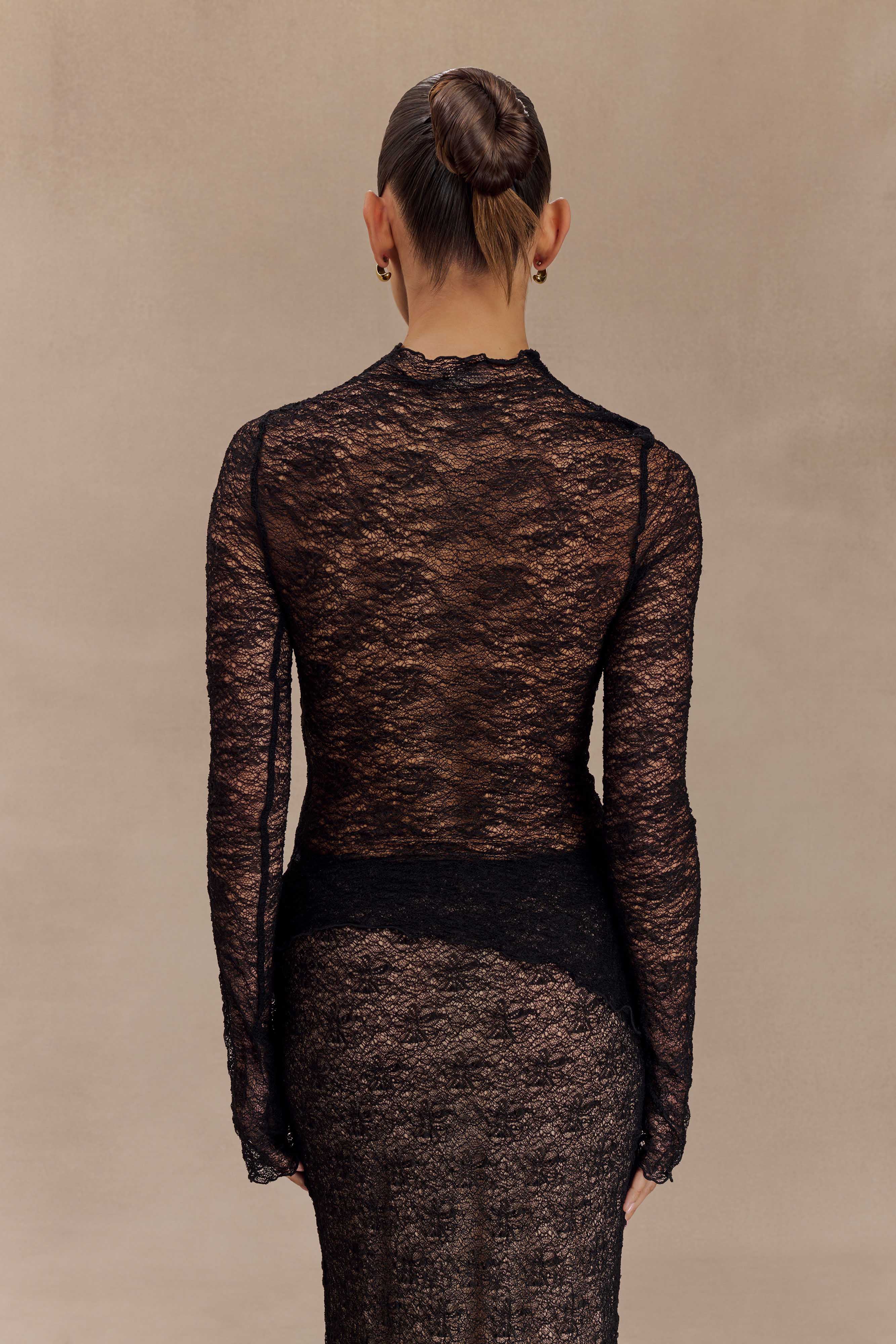 Riley Sheer Lace Long Sleeve Top - Black-My Chic Way.All Rights Reserved