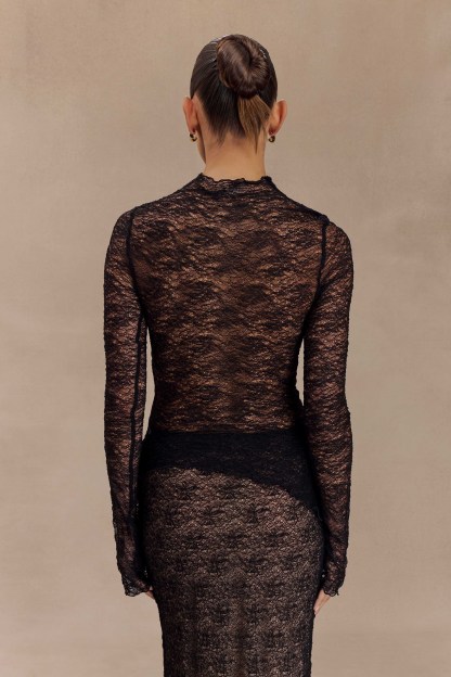 Riley Sheer Lace Long Sleeve Top - Black-My Chic Way.All Rights Reserved