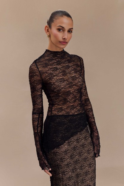 Riley Sheer Lace Long Sleeve Top - Black-My Chic Way.All Rights Reserved