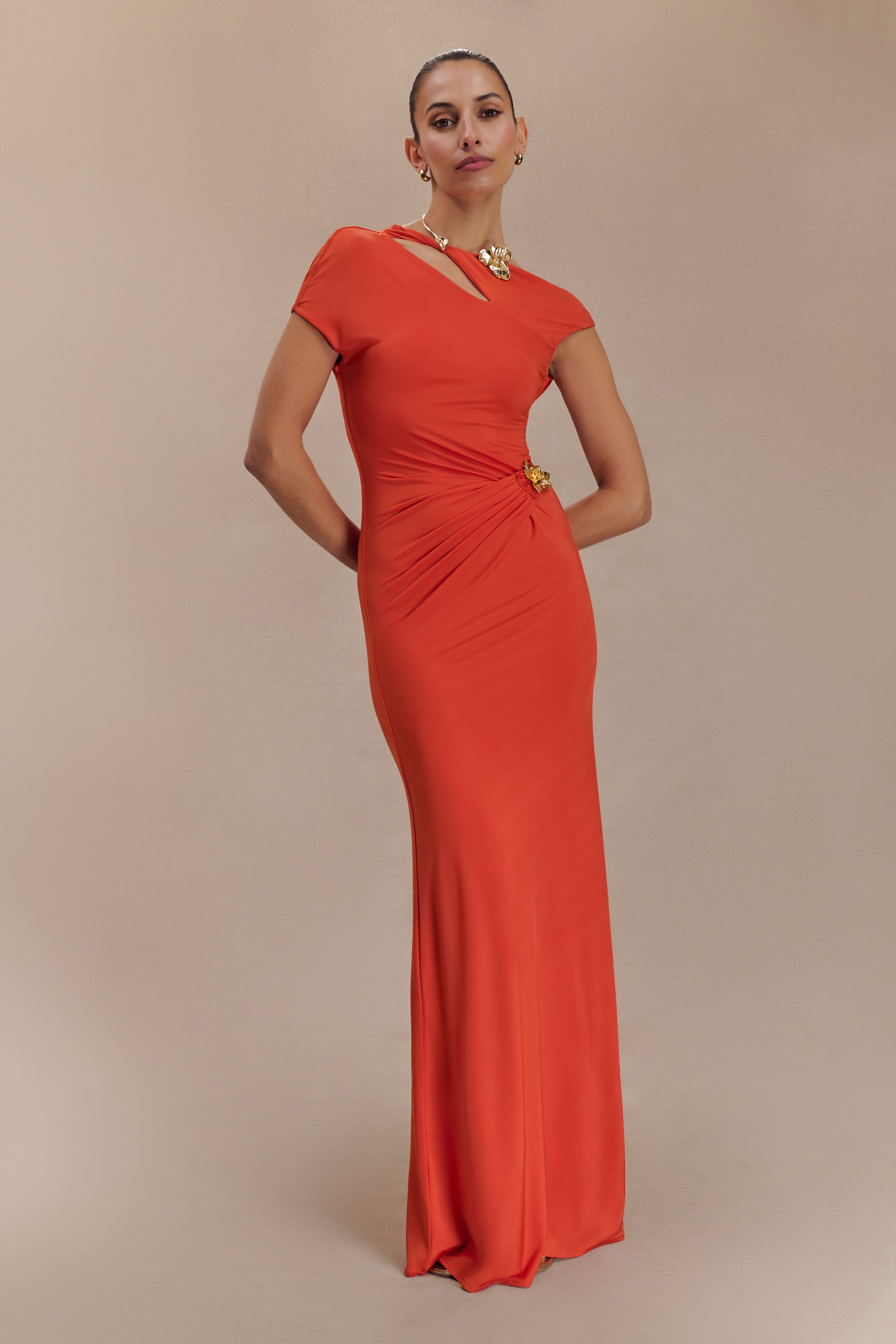 Kaida Slinky Maxi Dress With Hardware - Burnt Orange-My Chic Way.All Rights Reserved
