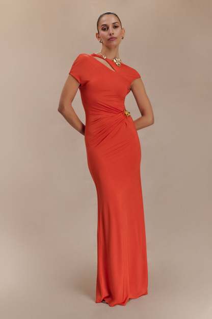 Kaida Slinky Maxi Dress With Hardware - Burnt Orange-My Chic Way.All Rights Reserved