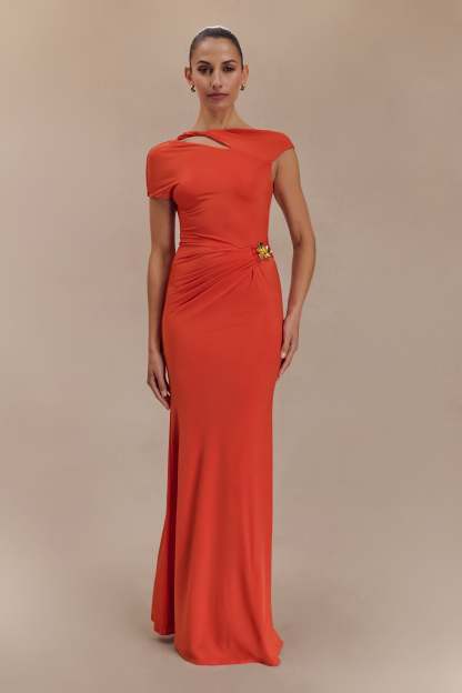 Kaida Slinky Maxi Dress With Hardware - Burnt Orange-My Chic Way.All Rights Reserved