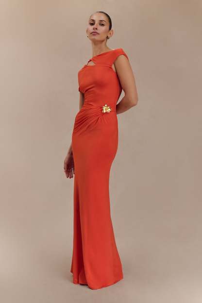 Kaida Slinky Maxi Dress With Hardware - Burnt Orange-My Chic Way.All Rights Reserved