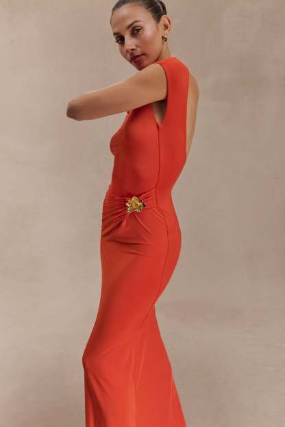 Kaida Slinky Maxi Dress With Hardware - Burnt Orange-My Chic Way.All Rights Reserved