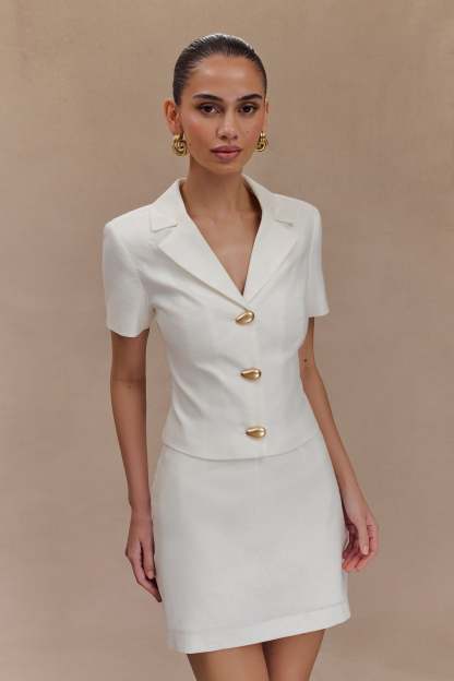 Ciara Linen Mini Skort - White-My Chic Way.All Rights Reserved