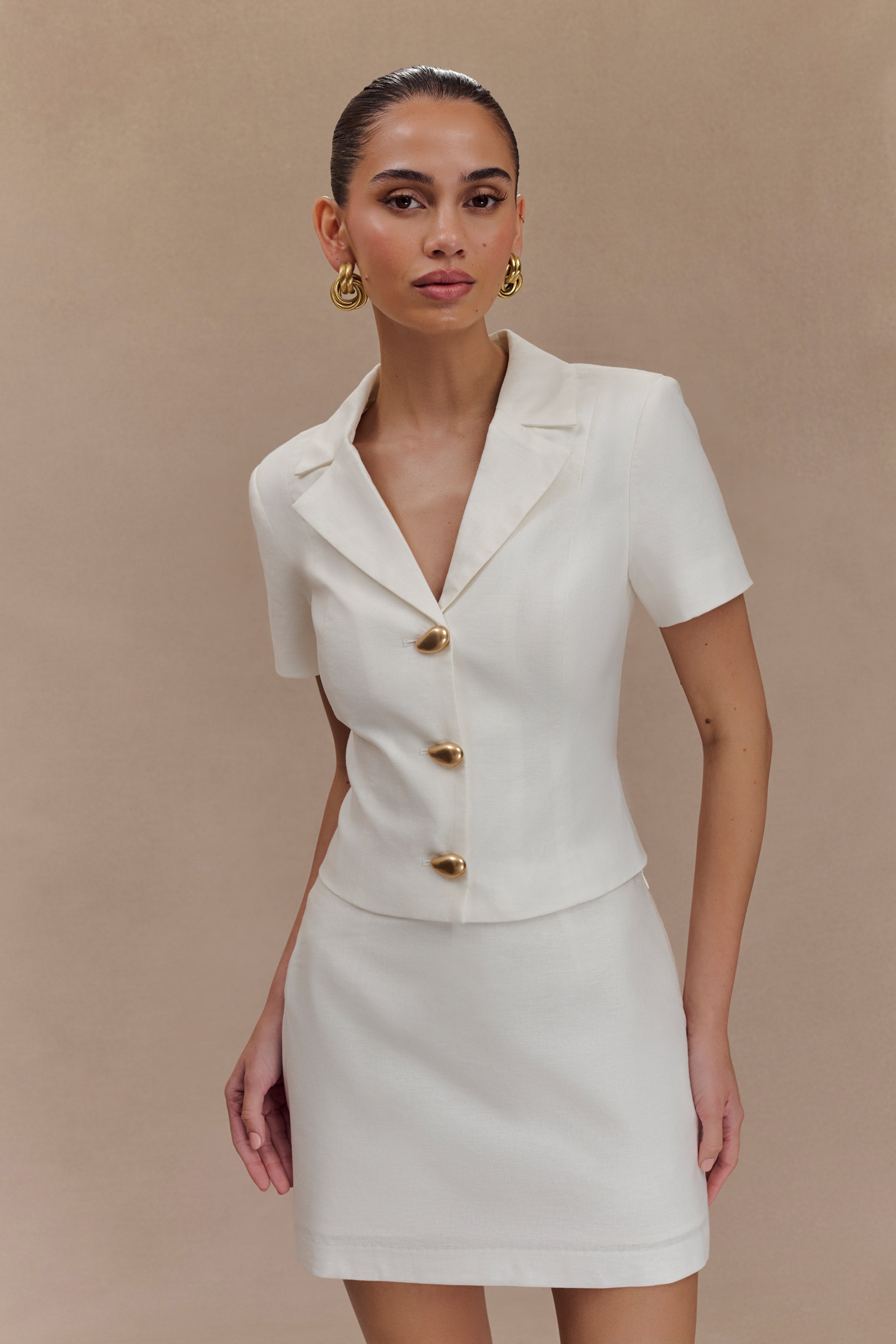 Ciara Linen Jacket - White-My Chic Way.All Rights Reserved