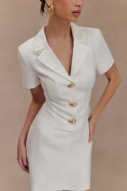 Ciara Linen Jacket - White-My Chic Way.All Rights Reserved