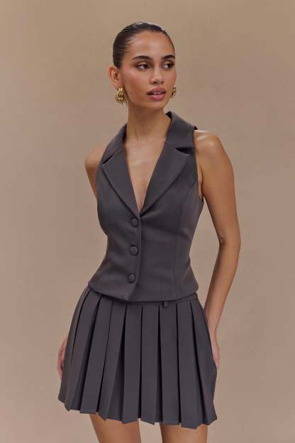 Mura Suiting Vest - Charcoal-My Chic Way.All Rights Reserved