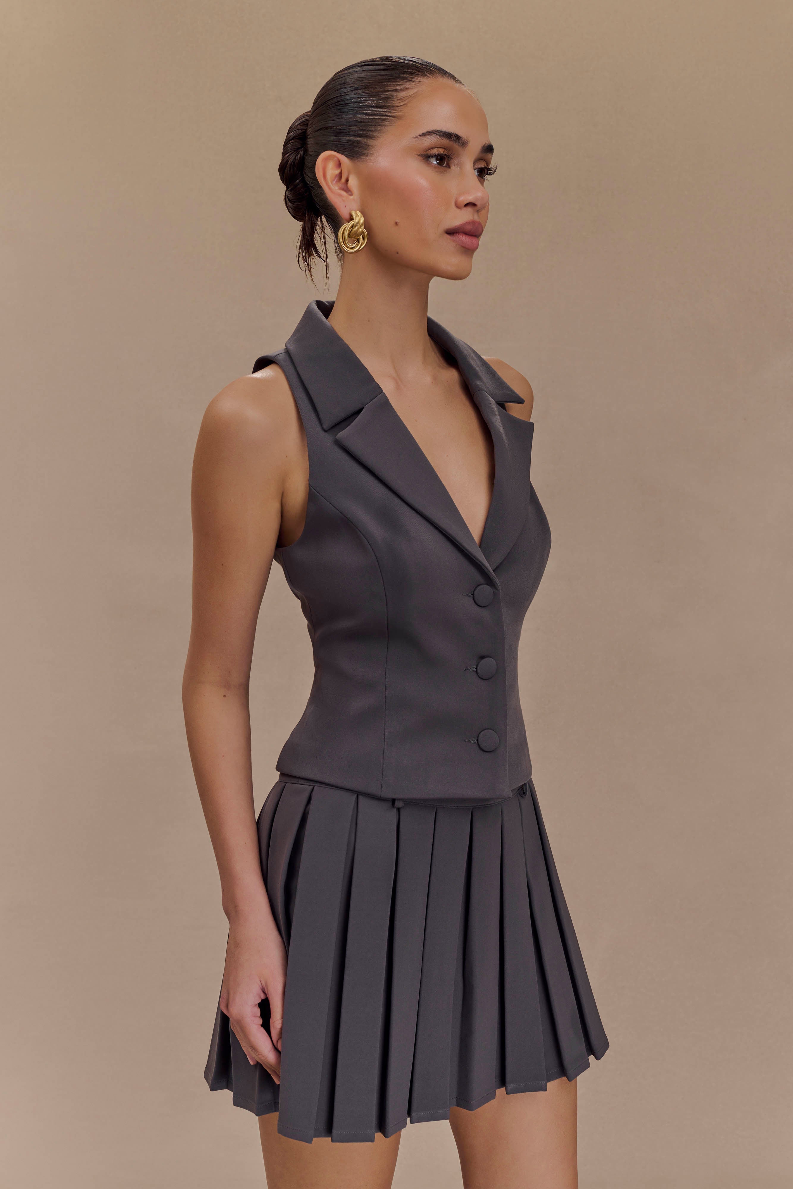 Mura Suiting Vest - Charcoal-My Chic Way.All Rights Reserved