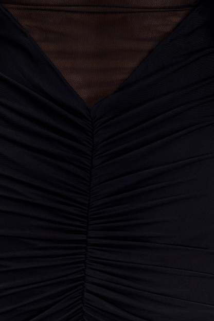 Kaitlin One Shoulder Slinky And Mesh Maxi Dress - Black-My Chic Way.All Rights Reserved