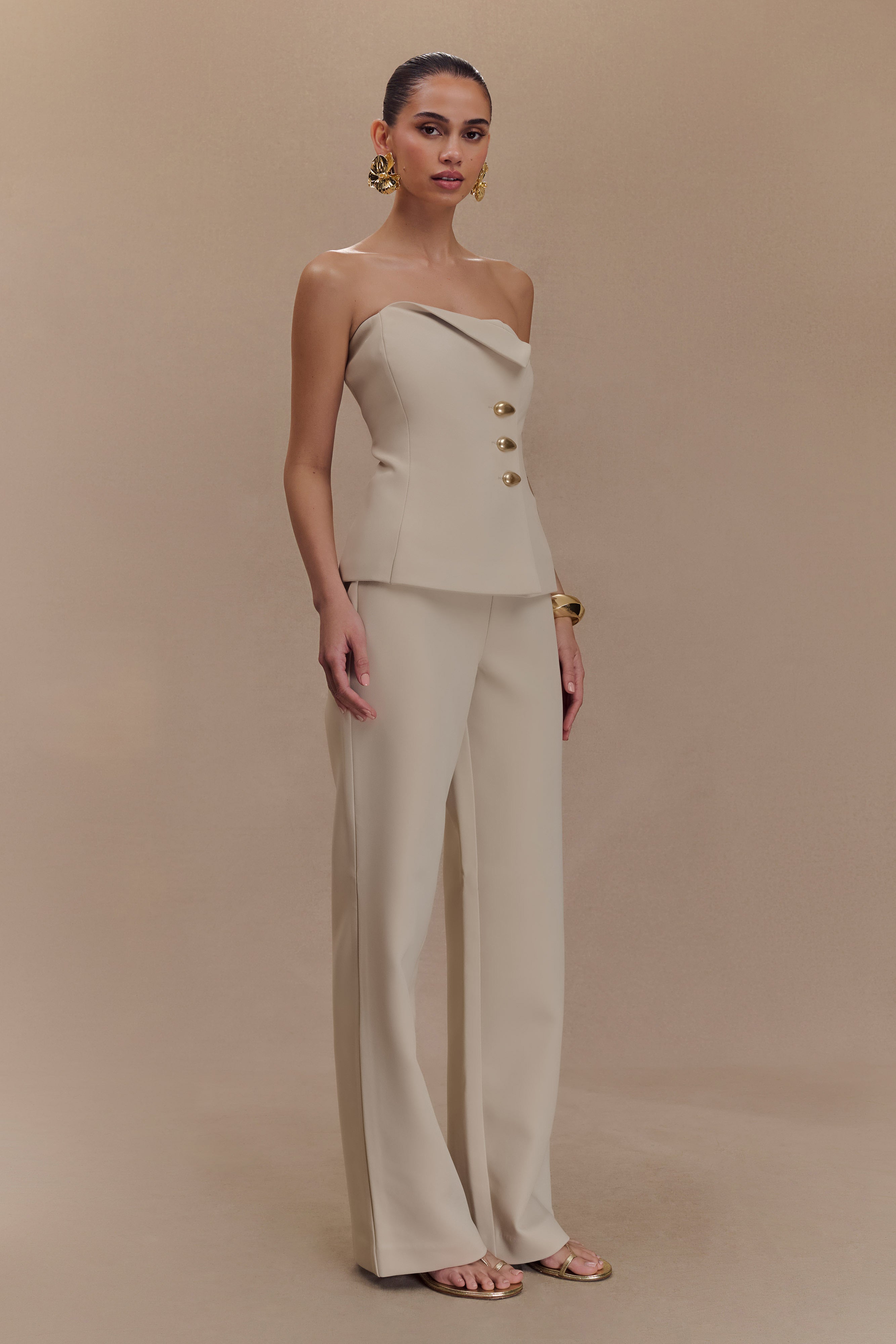 Lindie Straight Leg Suiting Pants - Sand-My Chic Way.All Rights Reserved