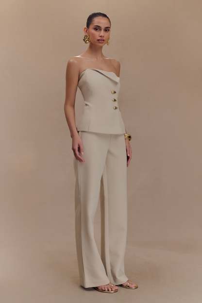 Lindie Straight Leg Suiting Pants - Sand-My Chic Way.All Rights Reserved