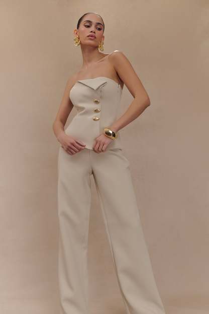 Lindie Straight Leg Suiting Pants - Sand-My Chic Way.All Rights Reserved