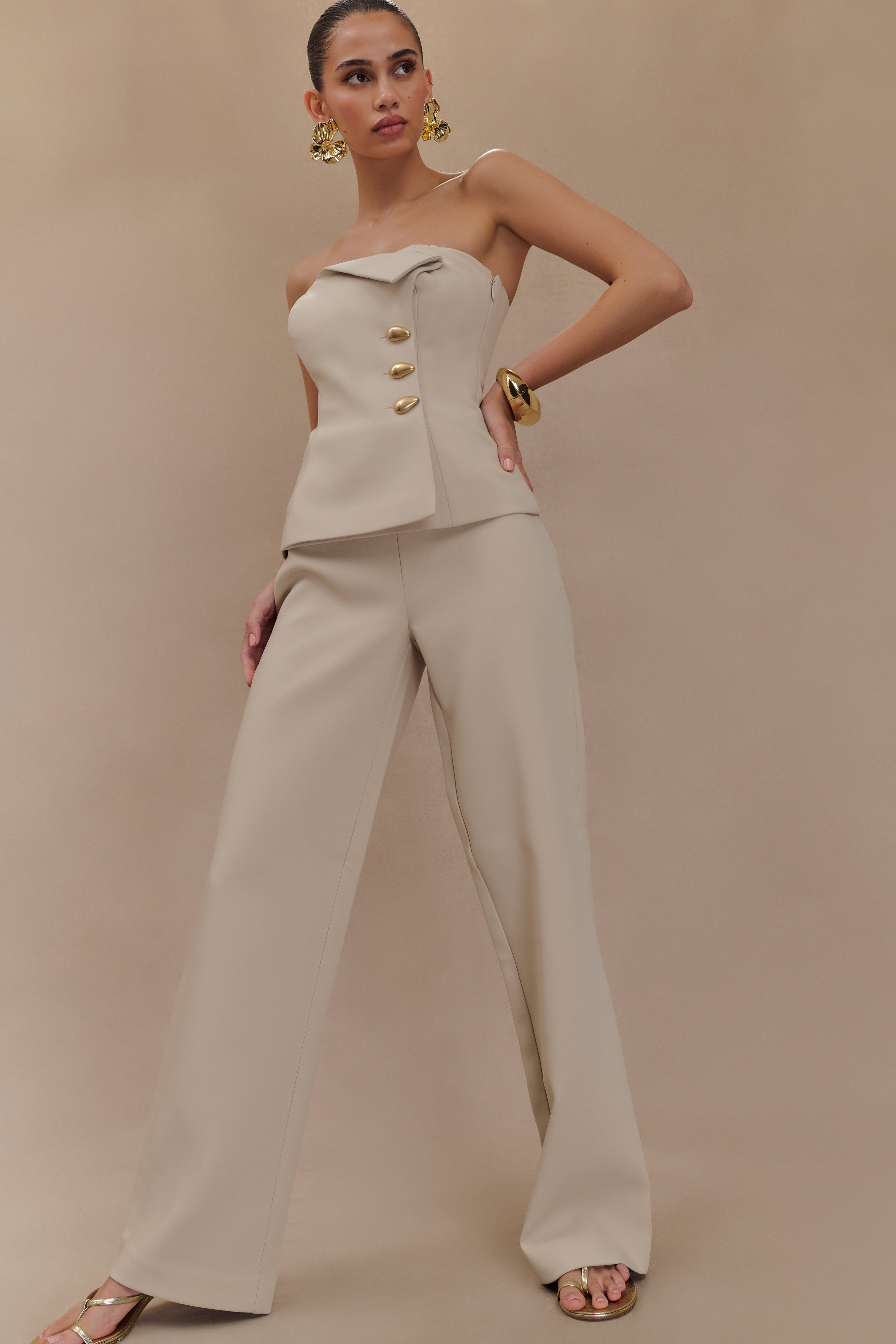 Lindie Straight Leg Suiting Pants - Sand-My Chic Way.All Rights Reserved
