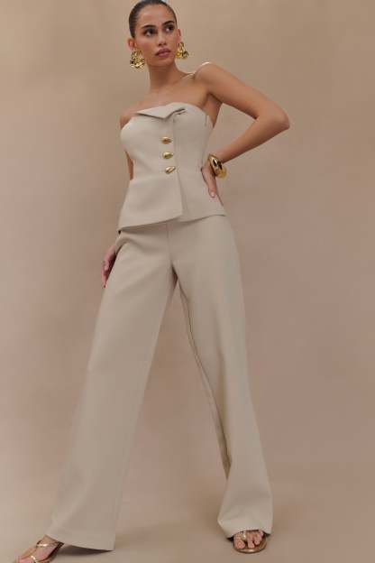 Lindie Straight Leg Suiting Pants - Sand-My Chic Way.All Rights Reserved