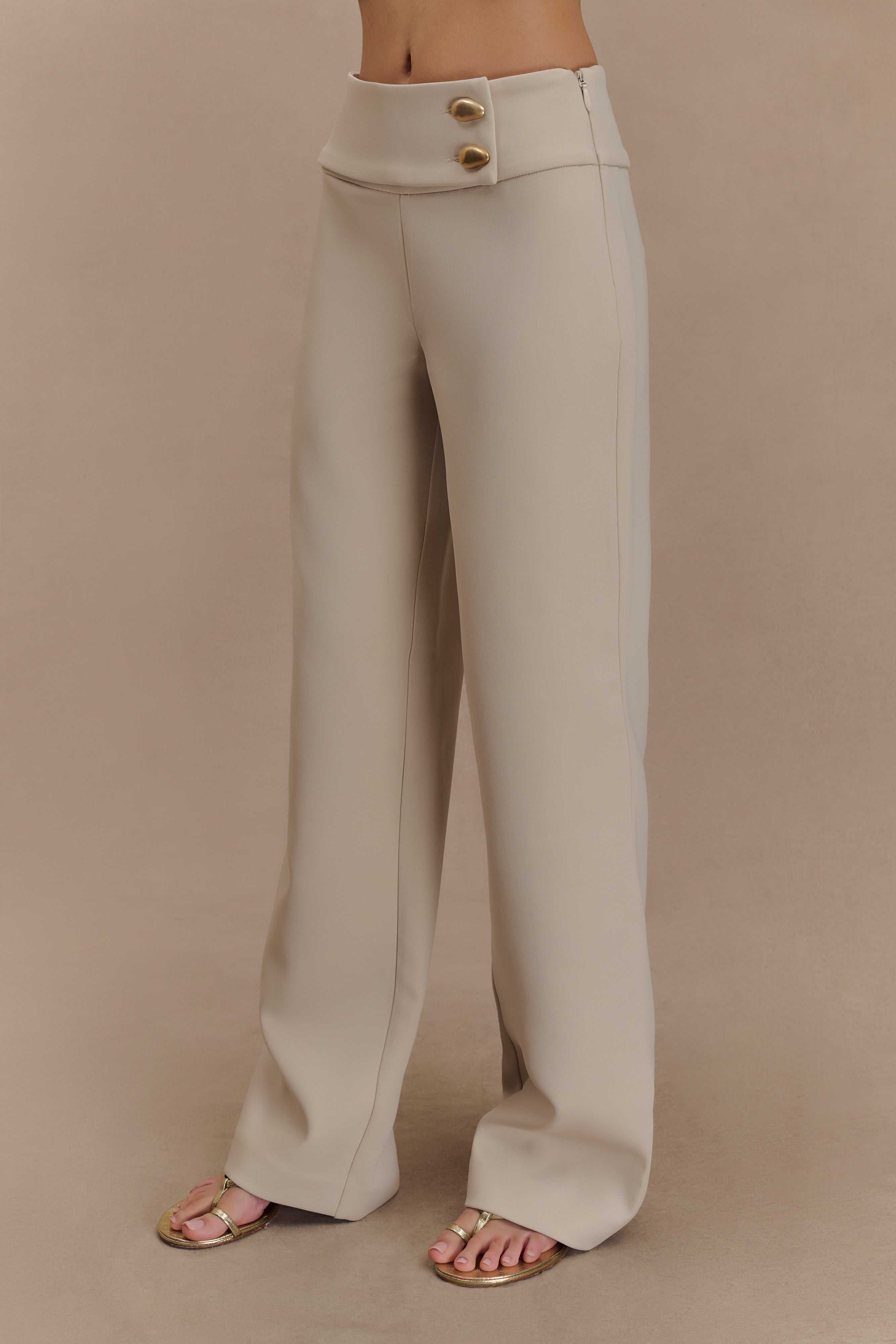 Lindie Straight Leg Suiting Pants - Sand-My Chic Way.All Rights Reserved