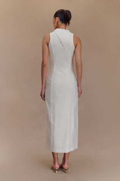 Bronte Linen Button Midi Dress - White-My Chic Way.All Rights Reserved