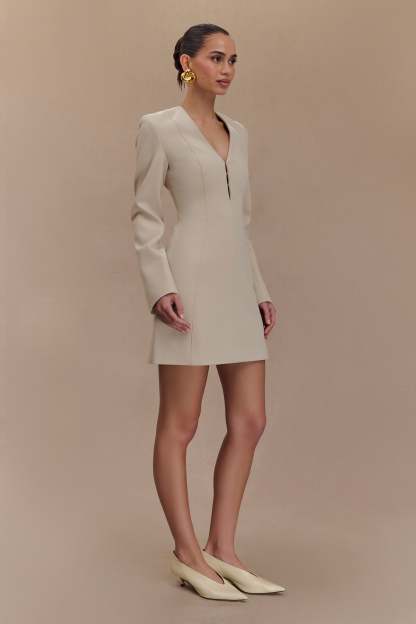 Arora Suiting Blazer Dress With Pleating - Sand-My Chic Way.All Rights Reserved