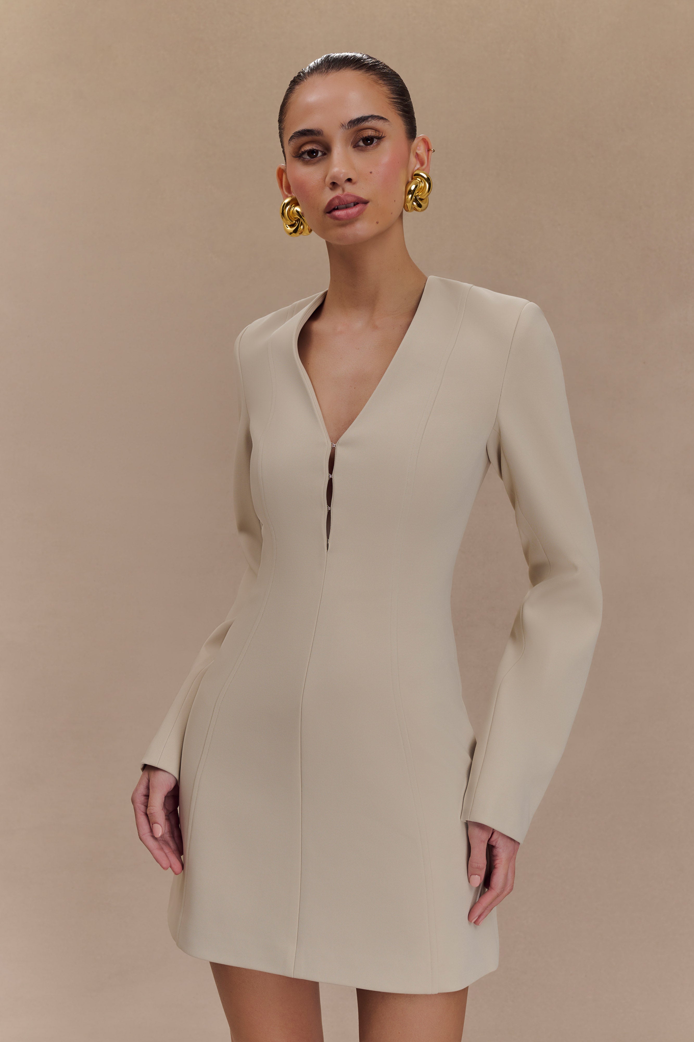 Arora Suiting Blazer Dress With Pleating - Sand-My Chic Way.All Rights Reserved