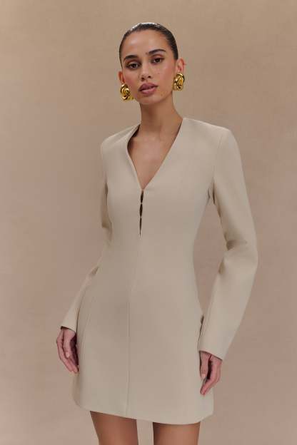 Arora Suiting Blazer Dress With Pleating - Sand-My Chic Way.All Rights Reserved