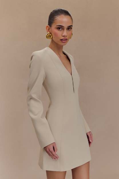 Arora Suiting Blazer Dress With Pleating - Sand-My Chic Way.All Rights Reserved