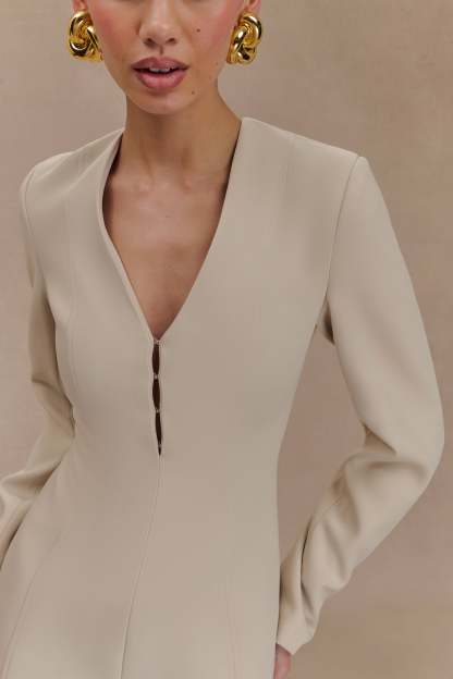Arora Suiting Blazer Dress With Pleating - Sand-My Chic Way.All Rights Reserved