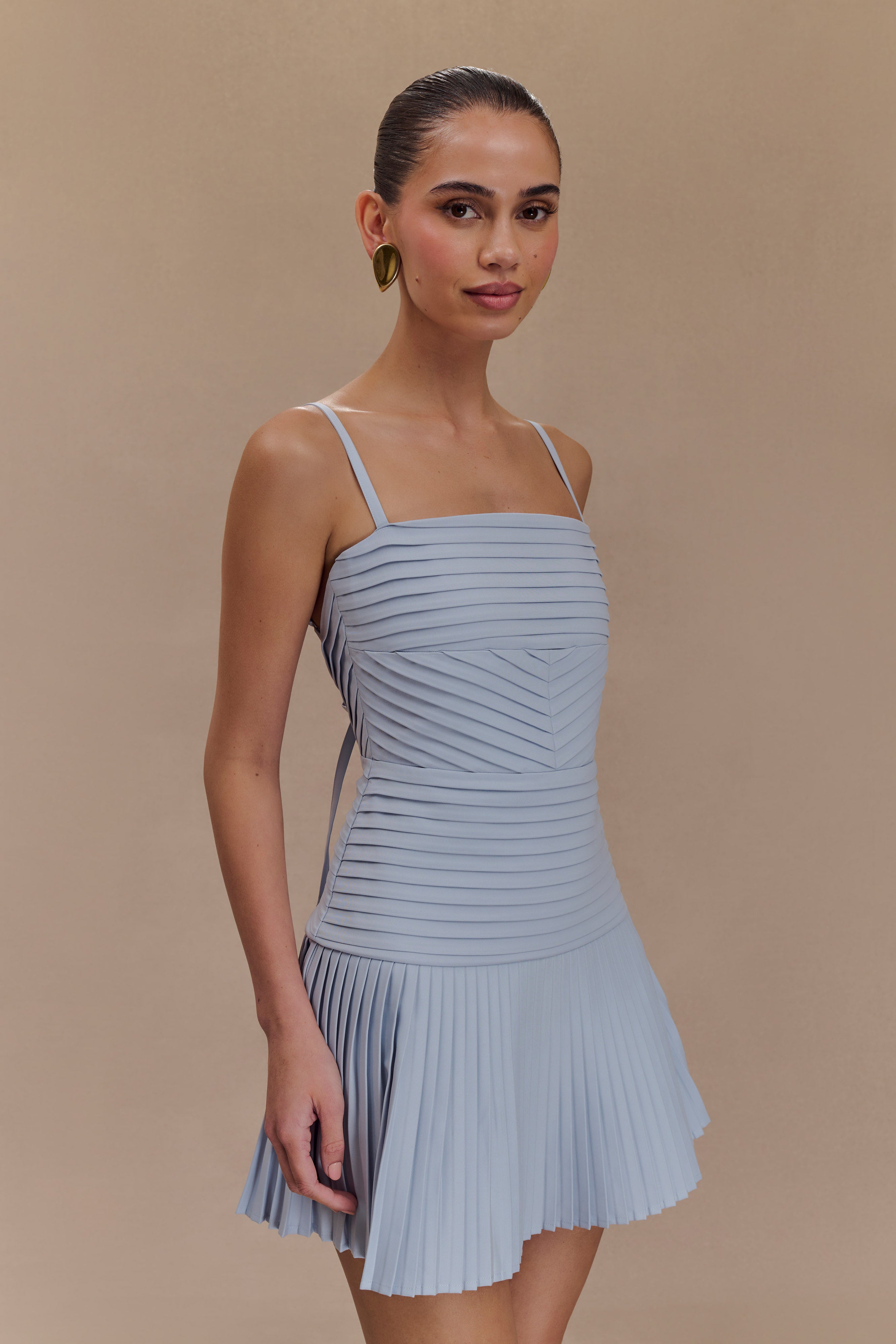 Rylee Multi Pleat Mini Dress - Ice Blue-My Chic Way.All Rights Reserved