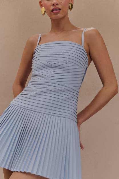 Rylee Multi Pleat Mini Dress - Ice Blue-My Chic Way.All Rights Reserved