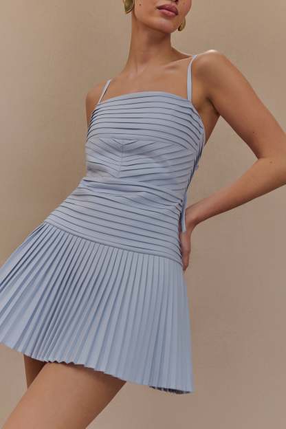 Rylee Multi Pleat Mini Dress - Ice Blue-My Chic Way.All Rights Reserved