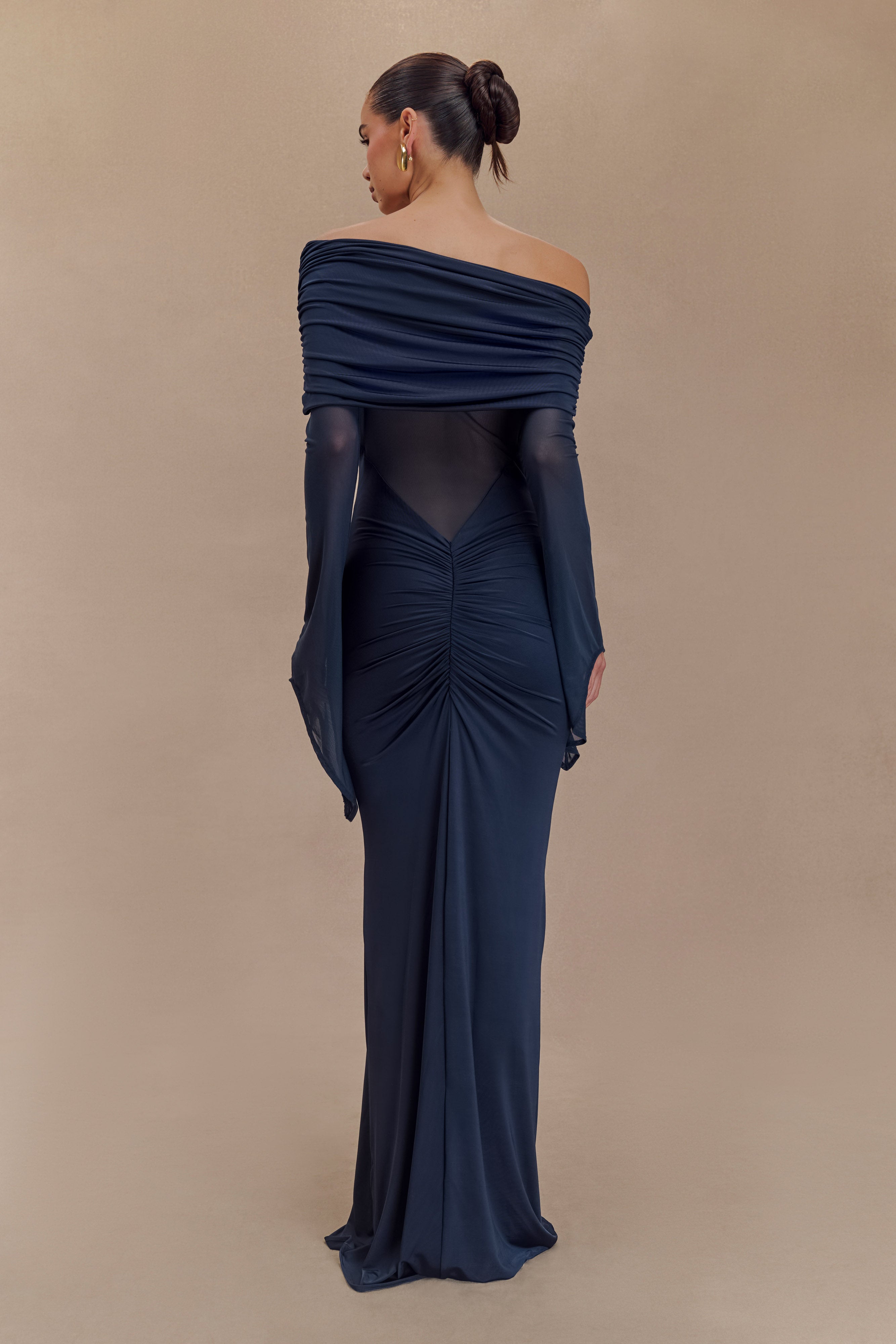Kaitlin One Shoulder Slinky And Mesh Maxi Dress - Midnight Blue-My Chic Way.All Rights Reserved