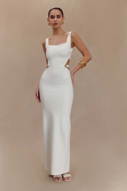 Alysanne Cut Out Knit Maxi Dress - White-My Chic Way.All Rights Reserved